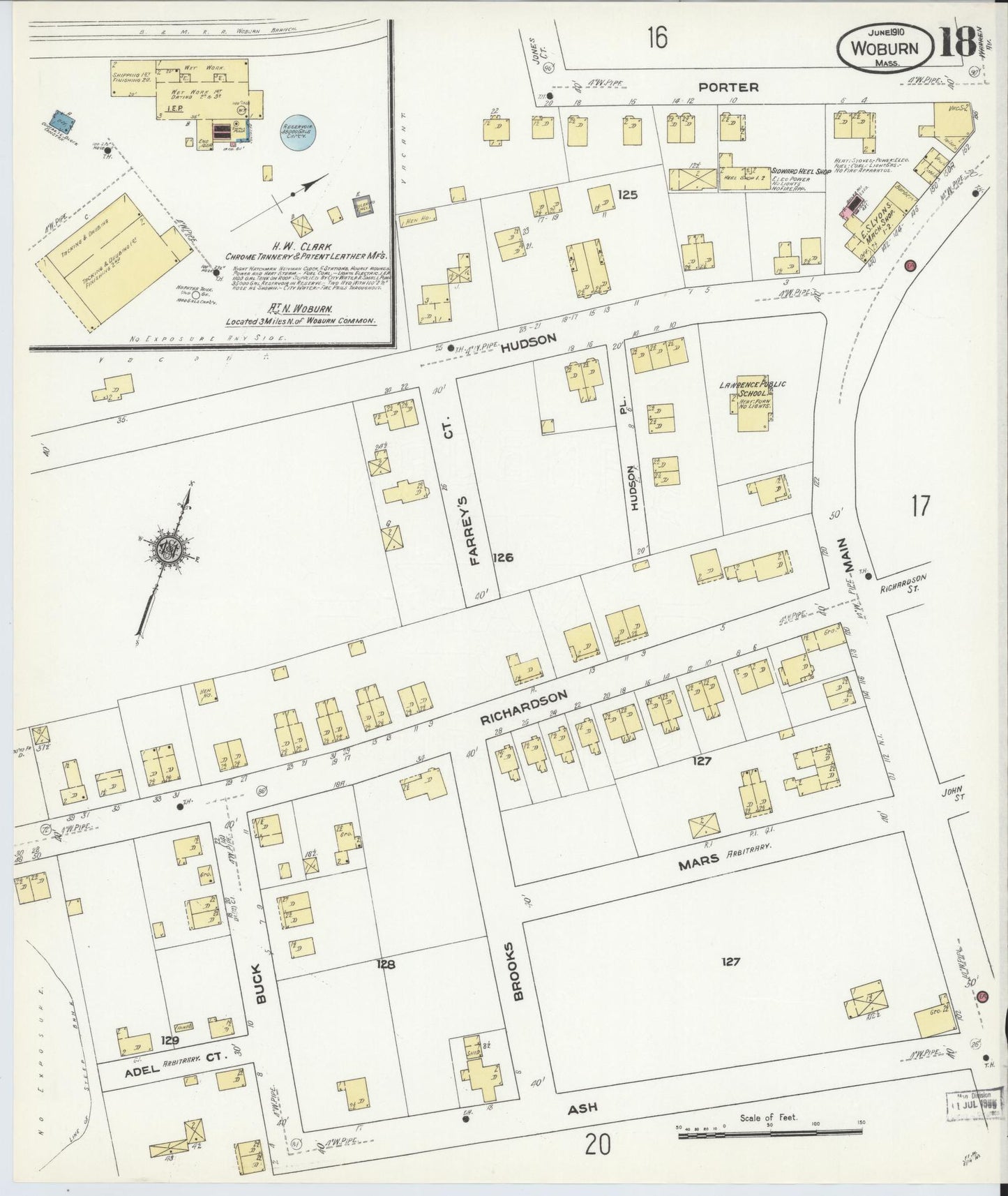 Sanborn Fire Insurance Map from Woburn, Middlesex County, Massachusetts (1910), Sheet #0018 - Complete Map Set gallery image, historic Sanborn map, vintage wall art, Massachusetts Massachusetts