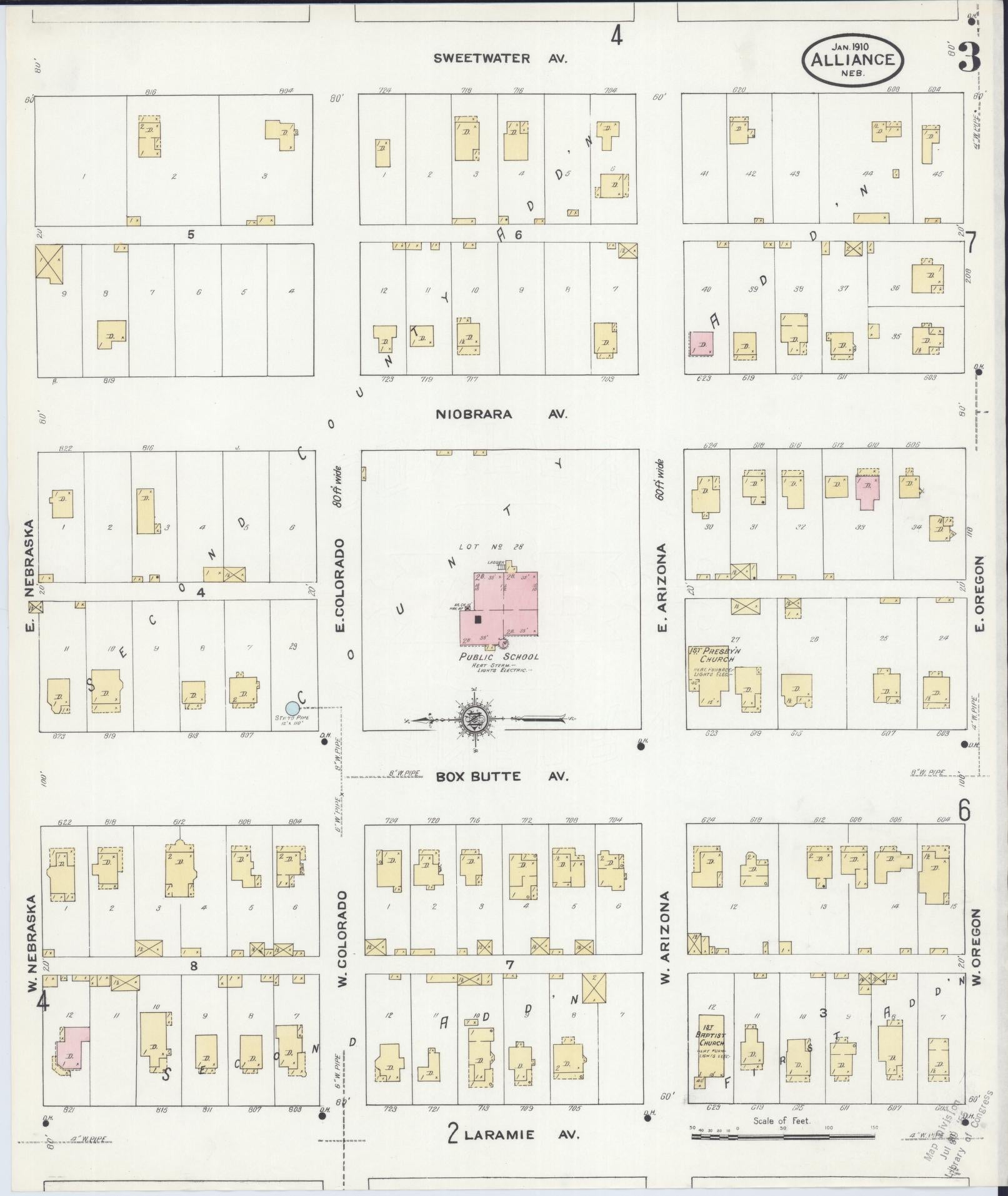 Sanborn Fire Insurance Map from Alliance, Box Butte County, Nebraska (1910), Sheet #0003 - Historic Sanborn Fire Insurance Map Print, vintage old map wall art, antique decor, genealogy gift, Nebraska Nebraska map