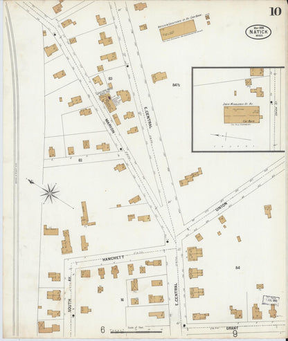 Sanborn Fire Insurance Map from Natick, Middlesex County, Massachusetts (1899), Sheet #0010 - Historic Sanborn Fire Insurance Map Print, vintage old map wall art, antique decor, genealogy gift, Massachusetts Massachusetts map