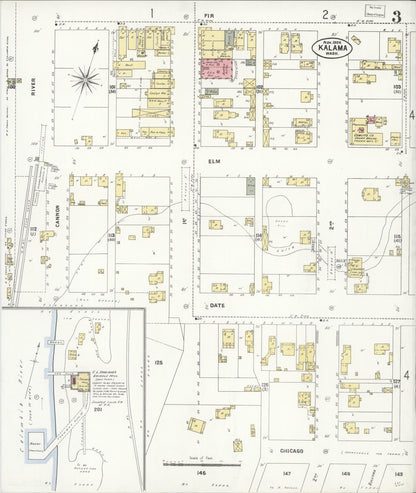 Sanborn Fire Insurance Map from Kalama, Cowlitz County, Washington (1908), Sheet #0003 - Complete Map Set gallery image, historic Sanborn map, vintage wall art, Washington Washington