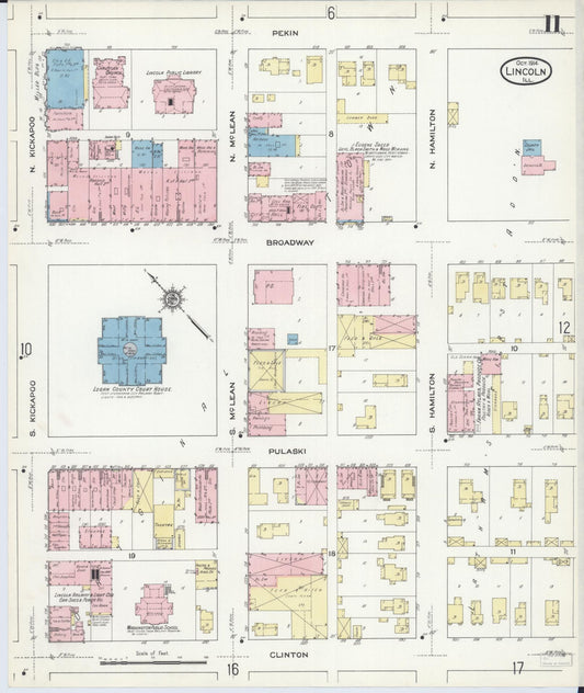 Sanborn Fire Insurance Map from Lincoln, Logan County, Illinois (1914), Sheet #0011 - Historic Sanborn Fire Insurance Map Print, vintage old map wall art, antique decor, genealogy gift, Illinois Illinois map