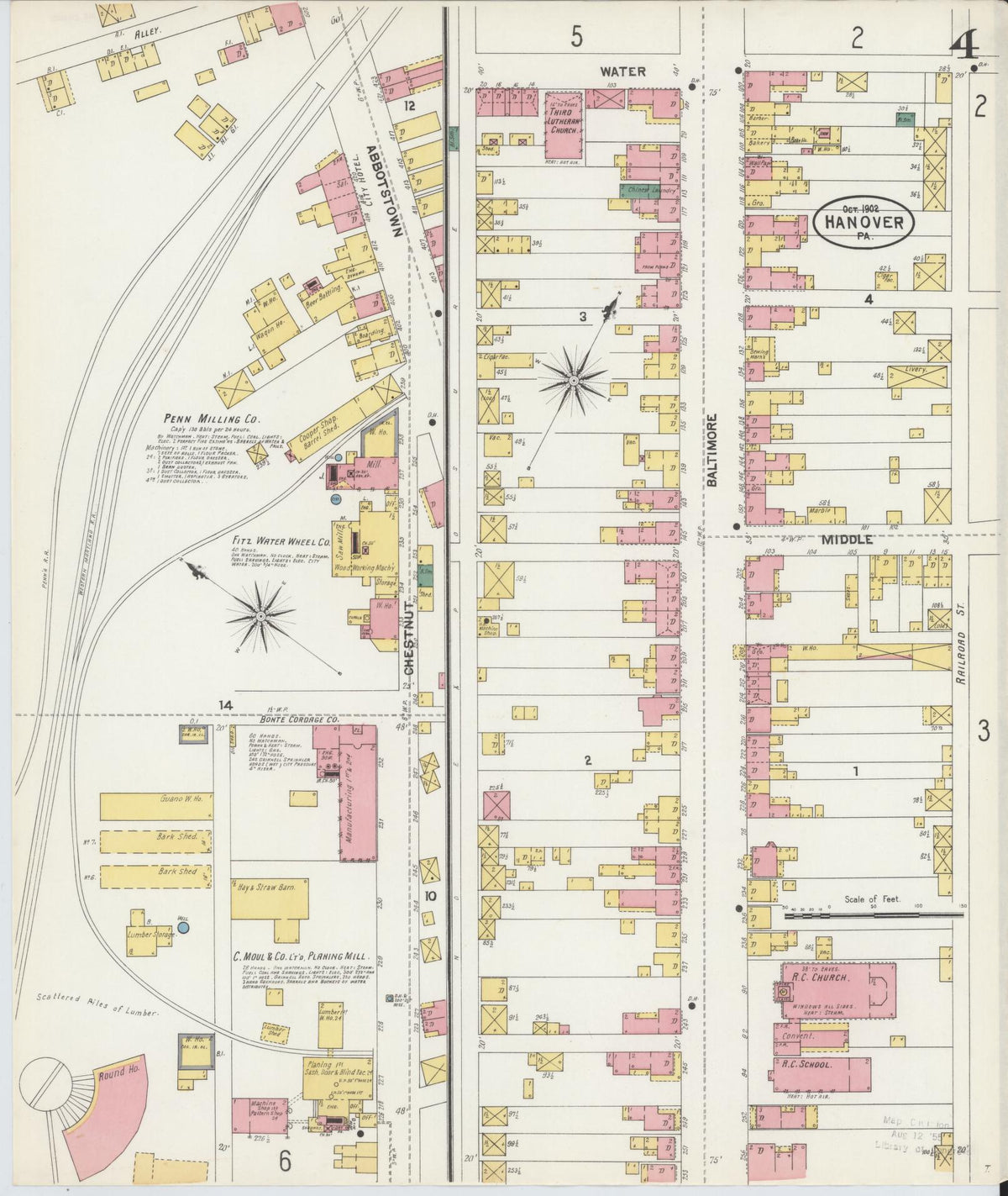 Sanborn Fire Insurance Map from Hanover, York County, Pennsylvania (1902), Sheet #0004 - Historic Sanborn Fire Insurance Map Print, vintage old map wall art, antique decor, genealogy gift, Pennsylvania Pennsylvania map