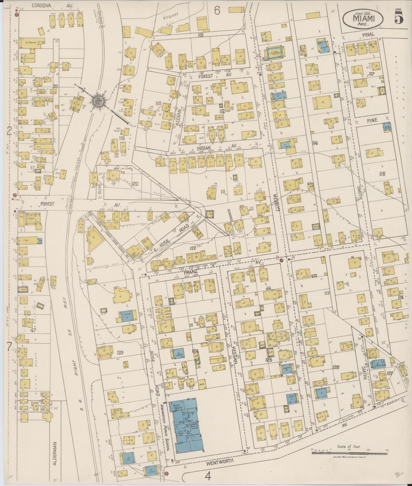 Sanborn Fire Insurance Map from Miami, Gila County, Arizona (1922), Sheet #0005 - Complete Map Set gallery image, historic Sanborn map, vintage wall art, Arizona Arizona