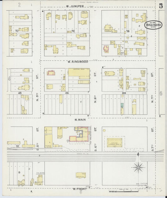 Sanborn Fire Insurance Map from Brainerd, Crow Wing County, Minnesota (1892), Sheet #0005 - Historic Sanborn Fire Insurance Map Print, vintage old map wall art, antique decor, genealogy gift, Minnesota Minnesota map