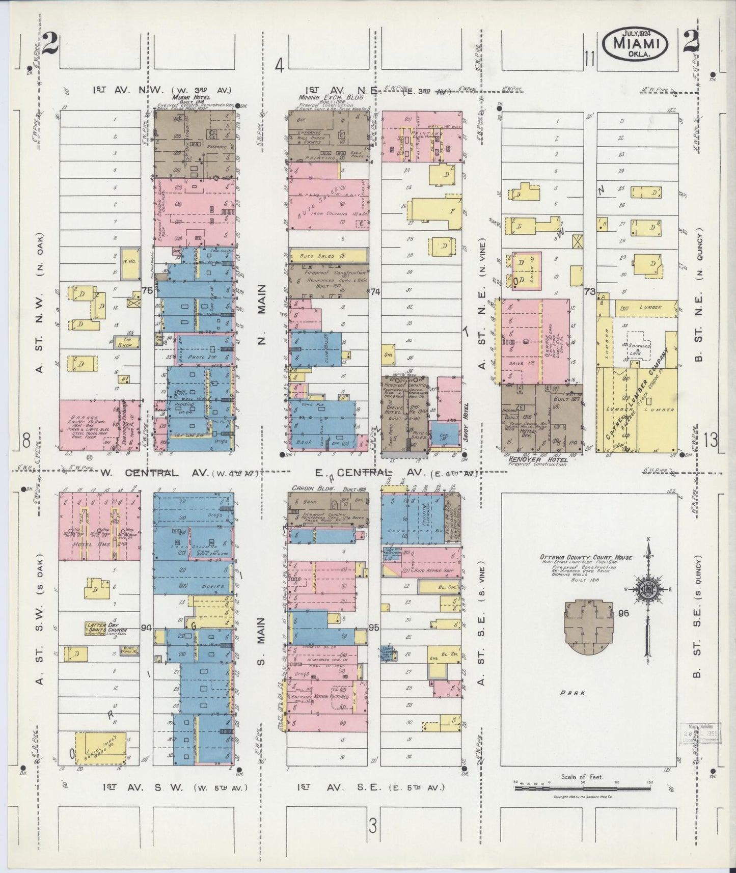 Sanborn Fire Insurance Map from Miami, Ottawa County, Oklahoma (1924), Sheet #0002 - Historic Sanborn Fire Insurance Map Print, vintage old map wall art, antique decor, genealogy gift, Oklahoma Oklahoma map