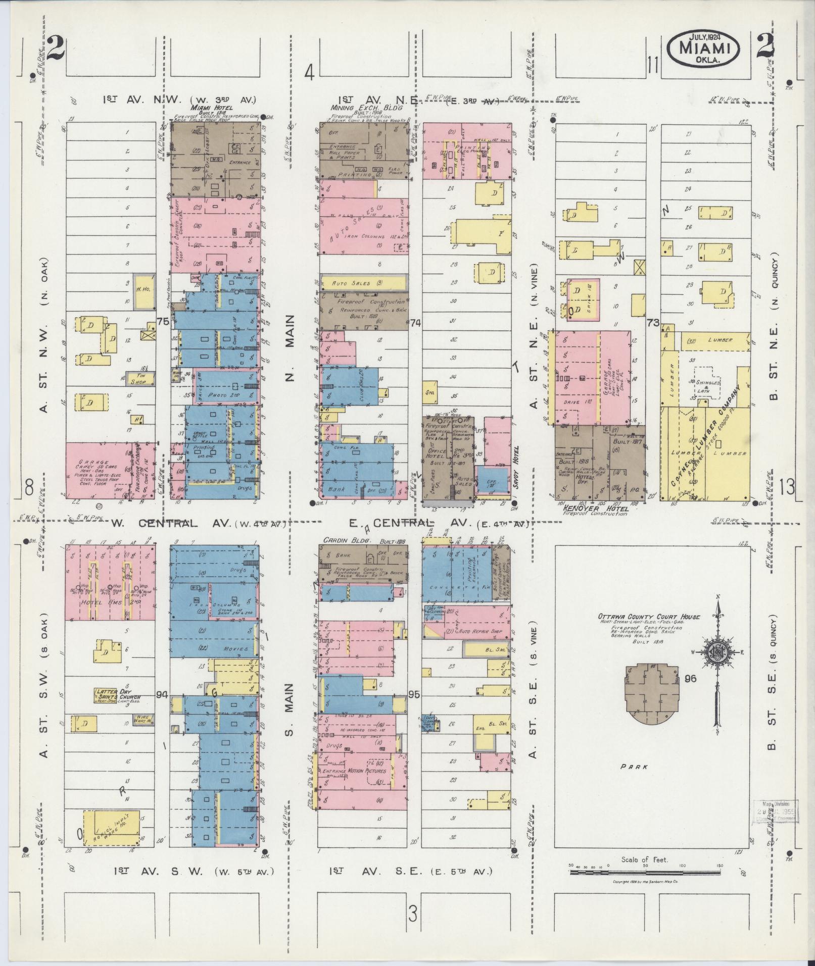 Sanborn Fire Insurance Map from Miami, Ottawa County, Oklahoma (1924), Sheet #0002 - Historic Sanborn Fire Insurance Map Print, vintage old map wall art, antique decor, genealogy gift, Oklahoma Oklahoma map