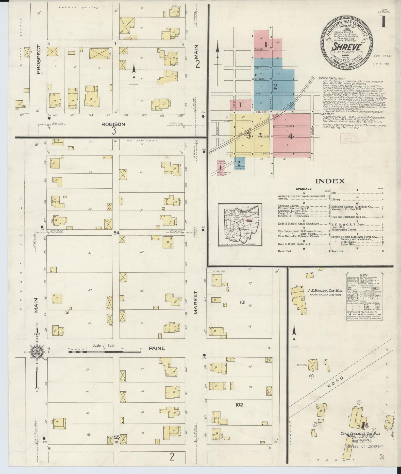 Sanborn Fire Insurance Map from Shreve, Wayne County, Ohio (1913), Sheet #0001 - Complete Map Set gallery image, historic Sanborn map, vintage wall art, Ohio Ohio