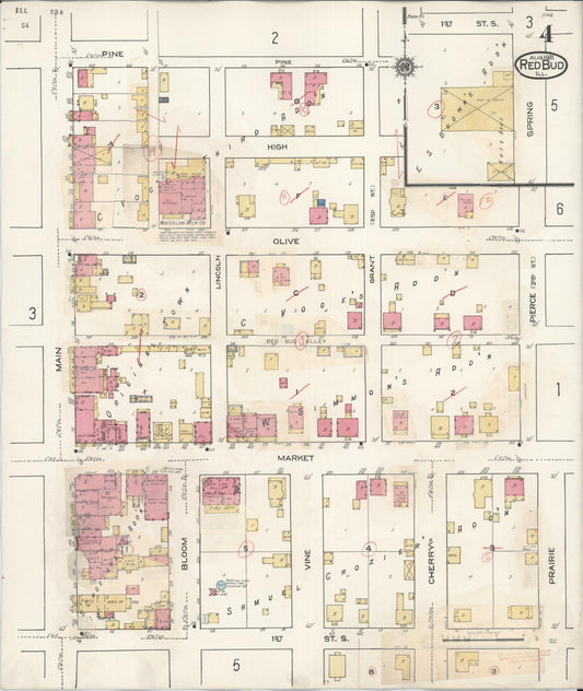 Sanborn Fire Insurance Map from Red Bud, Randolph County, Illinois (1932), Sheet #0004 - Historic Sanborn Fire Insurance Map Print, vintage old map wall art, antique decor, genealogy gift, Illinois Illinois map