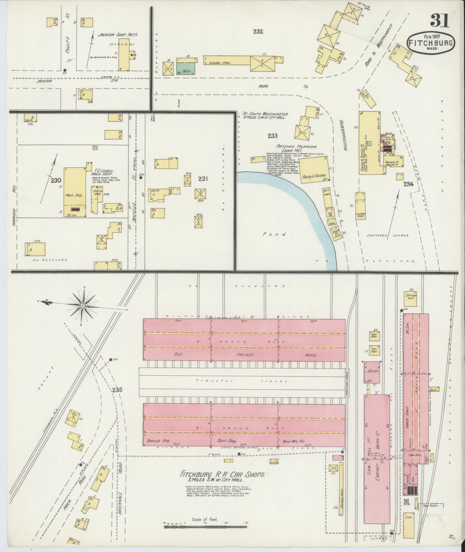 Sanborn Fire Insurance Map from Fitchburg, Worcester County, Massachusetts (1897), Sheet #0031 - Historic Sanborn Fire Insurance Map Print, vintage old map wall art, antique decor, genealogy gift, Massachusetts Massachusetts map