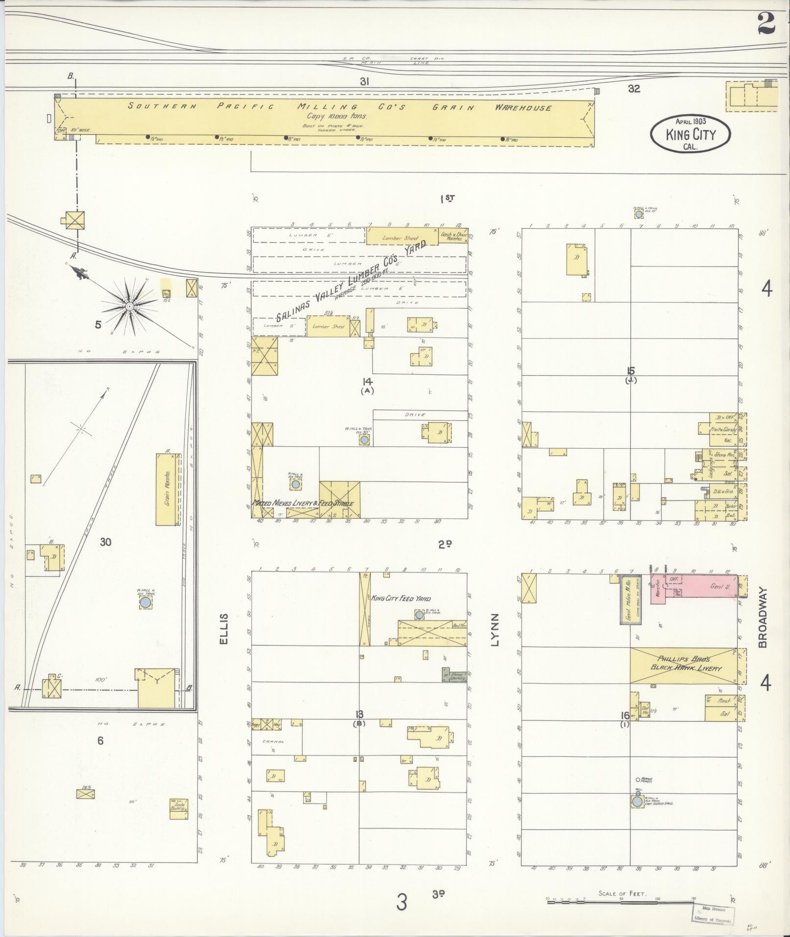 Sanborn Fire Insurance Map from King City, Monterey County, California (1903), Sheet #0002 - Complete Map Set gallery image, historic Sanborn map, vintage wall art, California California