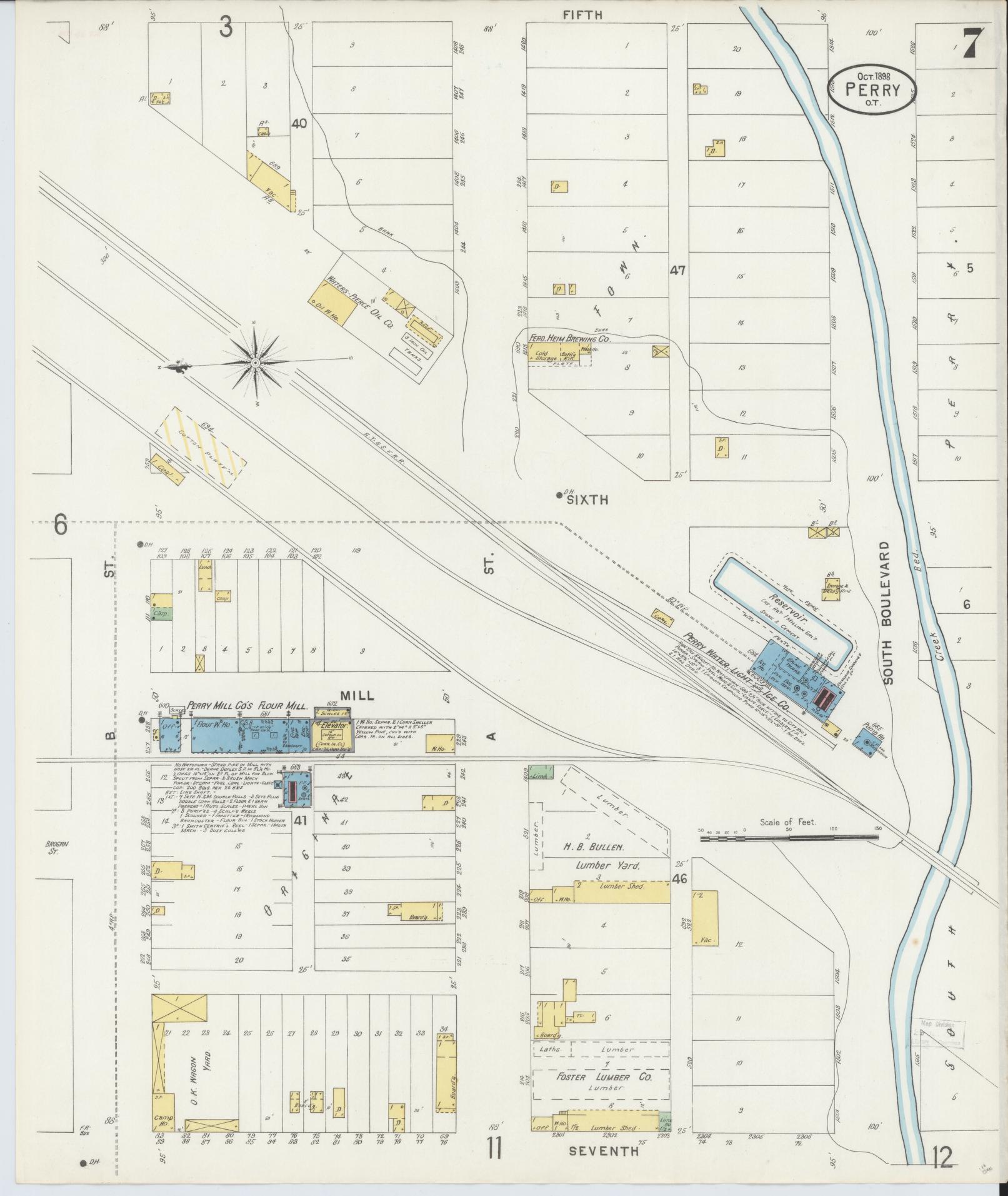 Sanborn Fire Insurance Map from Perry, Noble County, Oklahoma (1898), Sheet #0007 - Historic Sanborn Fire Insurance Map Print, vintage old map wall art, antique decor, genealogy gift, Oklahoma Oklahoma map