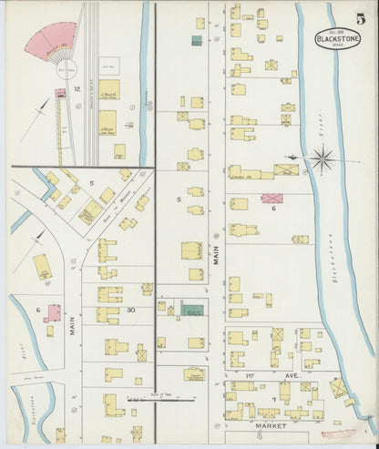 Sanborn Fire Insurance Map from Blackstone, Worcester County, Massachusetts (1893), Sheet #0005 - Historic Sanborn Fire Insurance Map Print, vintage old map wall art, antique decor, genealogy gift, Massachusetts Massachusetts map