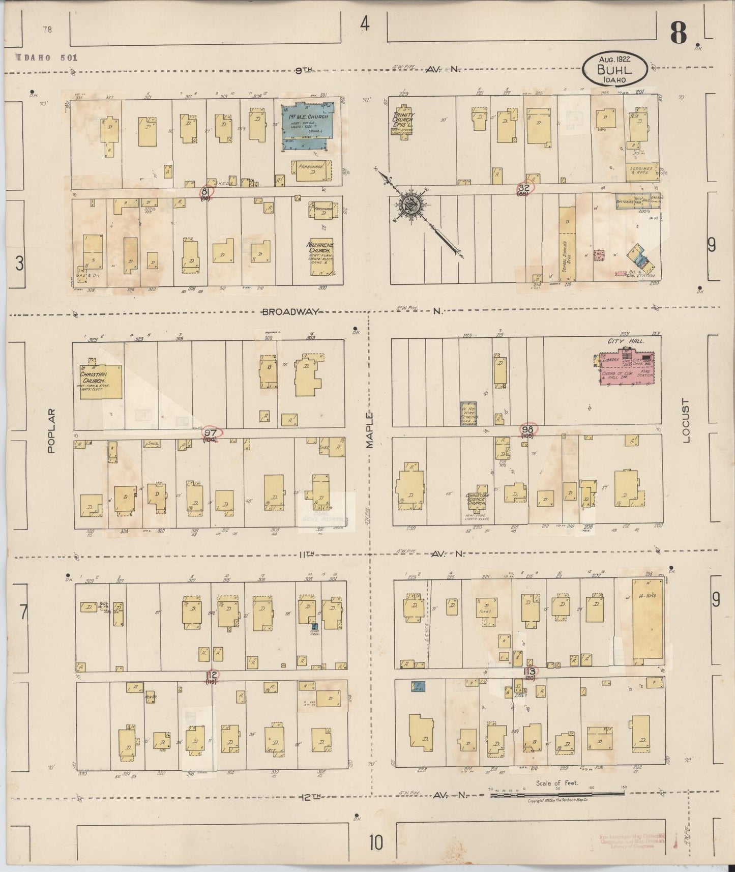 Sanborn Fire Insurance Map from Buhl, Twin Falls County, Idaho (1940), Sheet #0008 - Complete Map Set gallery image, historic Sanborn map, vintage wall art, Falls Idaho