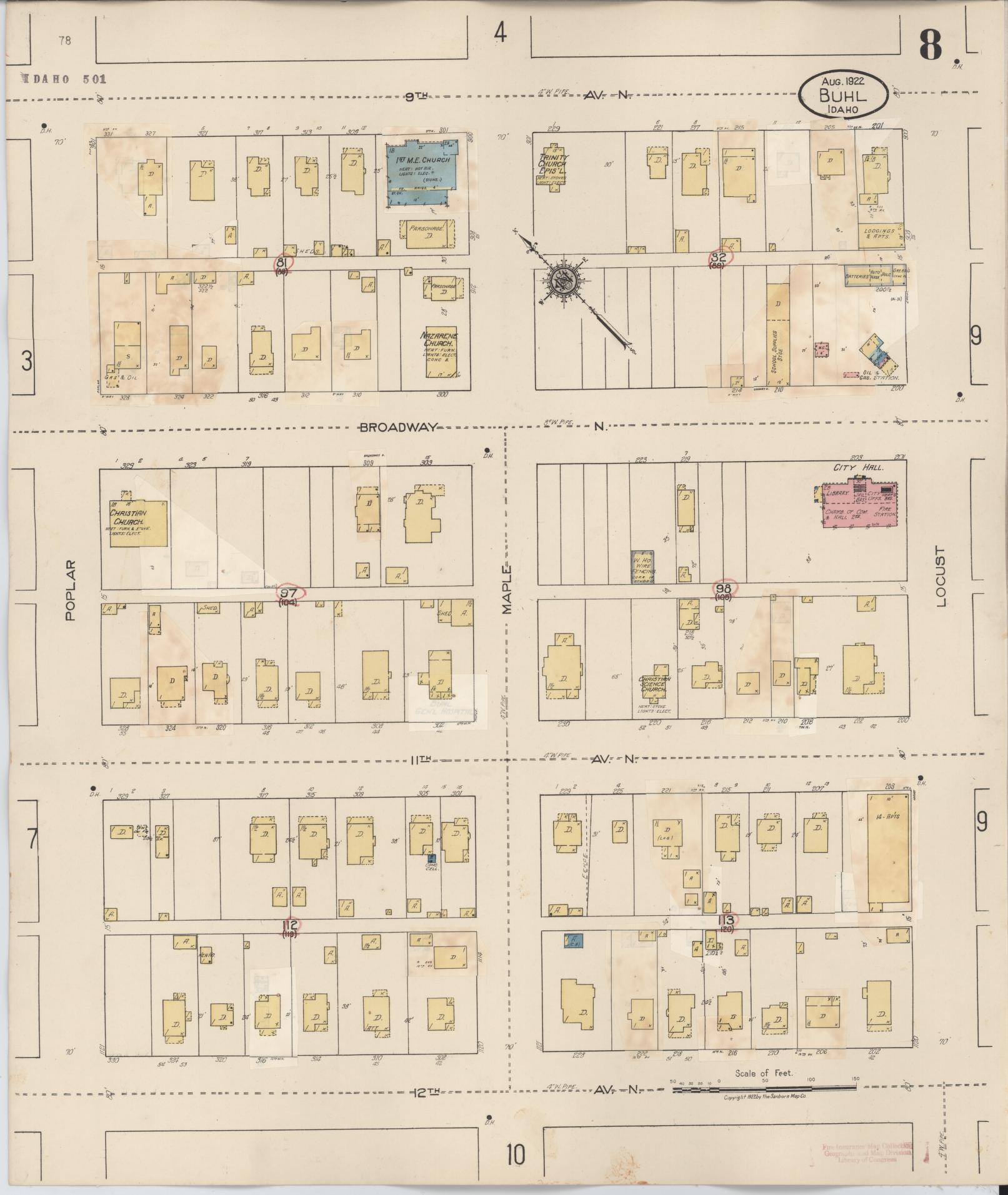 Sanborn Fire Insurance Map from Buhl, Twin Falls County, Idaho (1940), Sheet #0008 - Complete Map Set gallery image, historic Sanborn map, vintage wall art, Falls Idaho