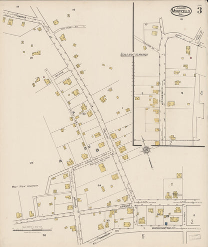Sanborn Fire Insurance Map from Monticello, Jasper County, Georgia (1921), Sheet #0003 - Complete Map Set gallery image, historic Sanborn map, vintage wall art, Georgia Georgia