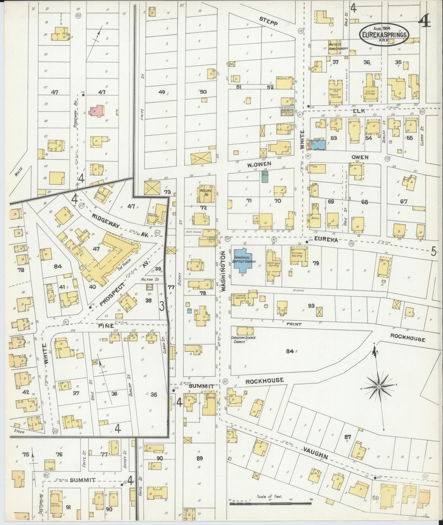 Sanborn Fire Insurance Map from Eureka Springs, Carroll County, Arkansas (1904), Sheet #0004 - Historic Sanborn Fire Insurance Map Print, vintage old map wall art, antique decor, genealogy gift, Arkansas Arkansas map