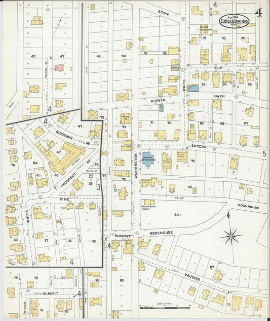 Sanborn Fire Insurance Map from Eureka Springs, Carroll County, Arkansas (1904), Sheet #0004 - Historic Sanborn Fire Insurance Map Print, vintage old map wall art, antique decor, genealogy gift, Arkansas Arkansas map