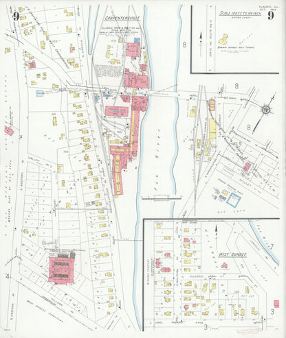 Sanborn Fire Insurance Map from Dundee, Kane County, Illinois (1933), Sheet #0009 - Historic Sanborn Fire Insurance Map Print, vintage old map wall art, antique decor, genealogy gift, Illinois Illinois map