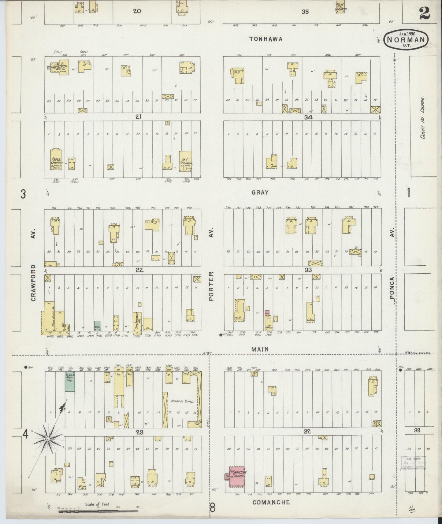 Sanborn Fire Insurance Map from Norman, Cleveland County, Oklahoma (1896), Sheet #0002 - Complete Map Set gallery image, historic Sanborn map, vintage wall art, Oklahoma Oklahoma