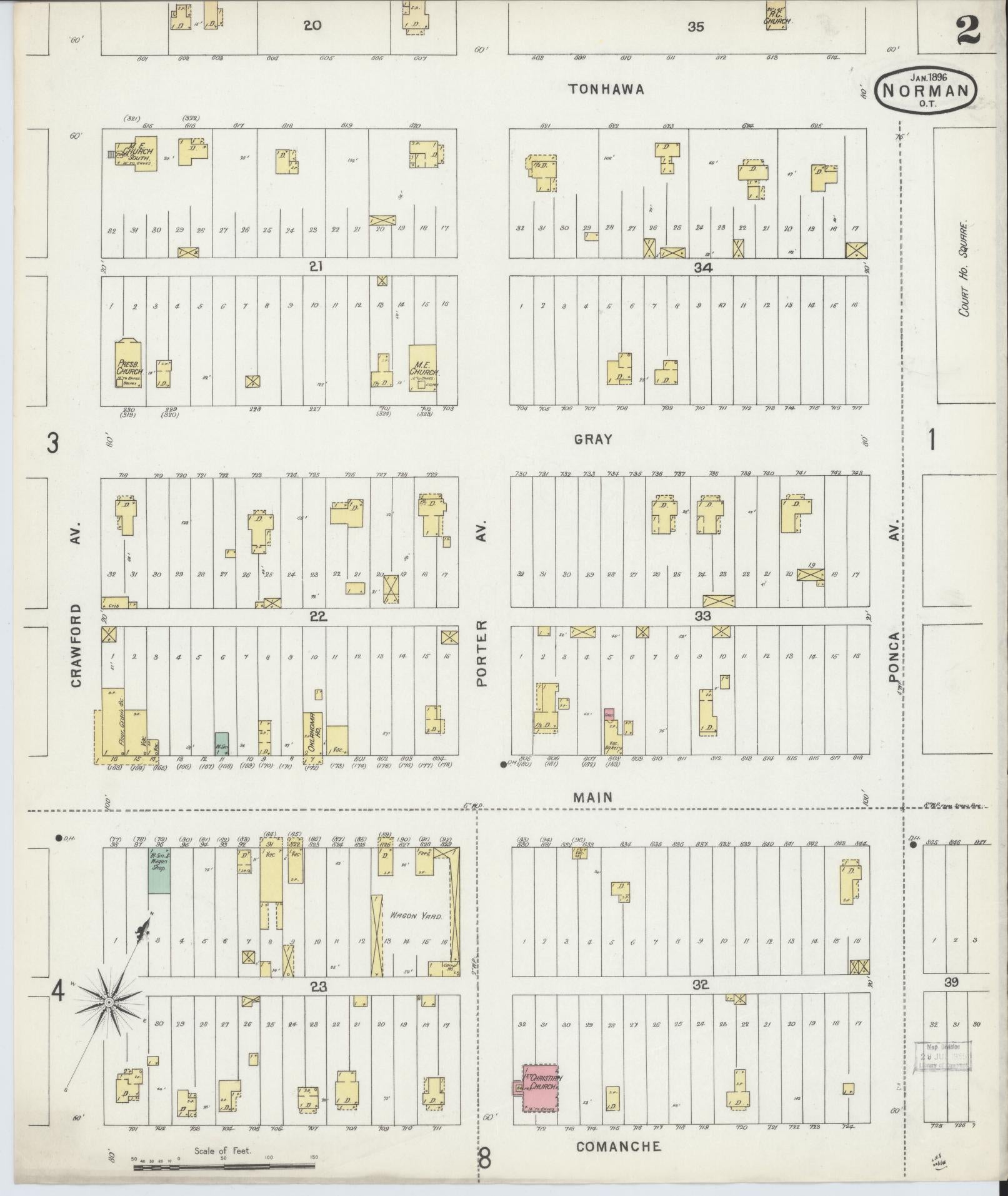 Sanborn Fire Insurance Map from Norman, Cleveland County, Oklahoma (1896), Sheet #0002 - Complete Map Set gallery image, historic Sanborn map, vintage wall art, Oklahoma Oklahoma