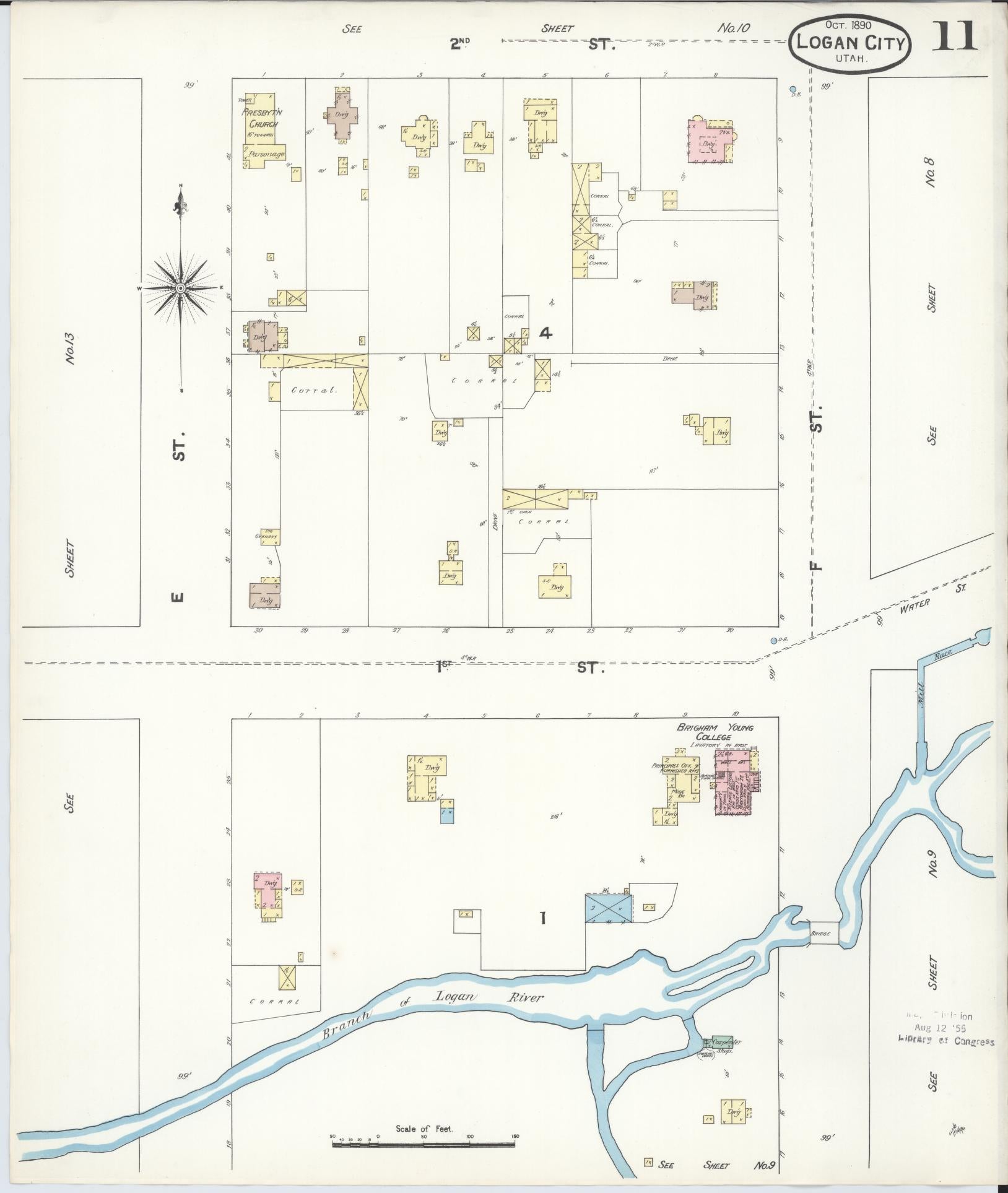 Sanborn Fire Insurance Map from Logan, Cache County, Utah (1890), Sheet #0011 - Complete Map Set gallery image, historic Sanborn map, vintage wall art, Utah Utah