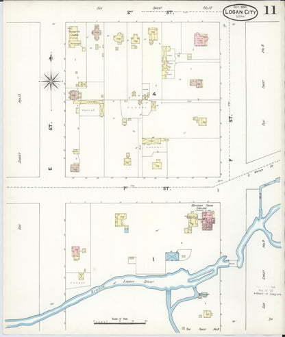 Sanborn Fire Insurance Map from Logan, Cache County, Utah (1890), Sheet #0011 - Complete Map Set gallery image, historic Sanborn map, vintage wall art, Utah Utah