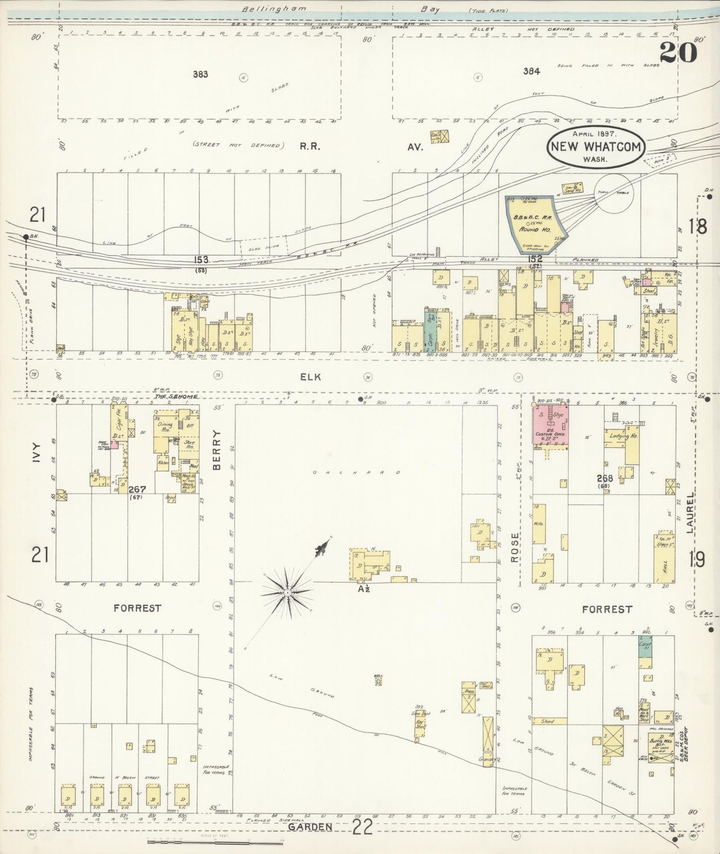 Sanborn Fire Insurance Map from New Whatcom, Whatcom County, Washington (1897), Sheet #0020 - Complete Map Set gallery image, historic Sanborn map, vintage wall art, Washington Washington