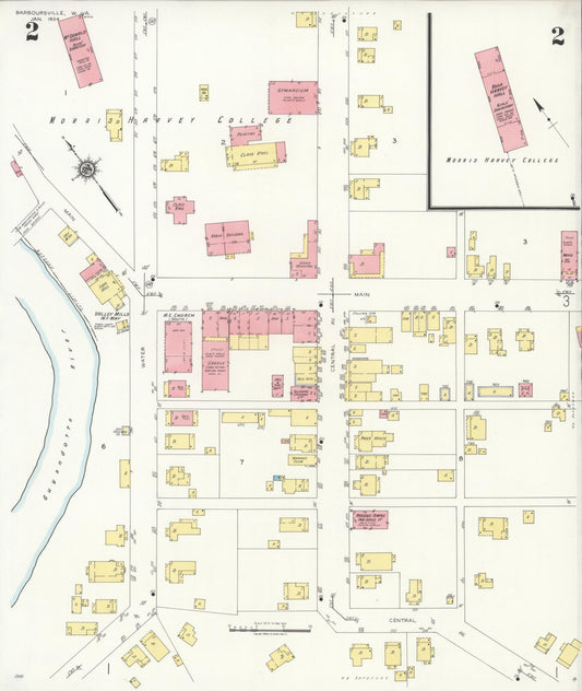 Sanborn Fire Insurance Map from Barboursville, Cabell County, West Virginia (1934), Sheet #0002 - Historic Sanborn Fire Insurance Map Print, vintage old map wall art, antique decor, genealogy gift, West Virginia West Virginia map