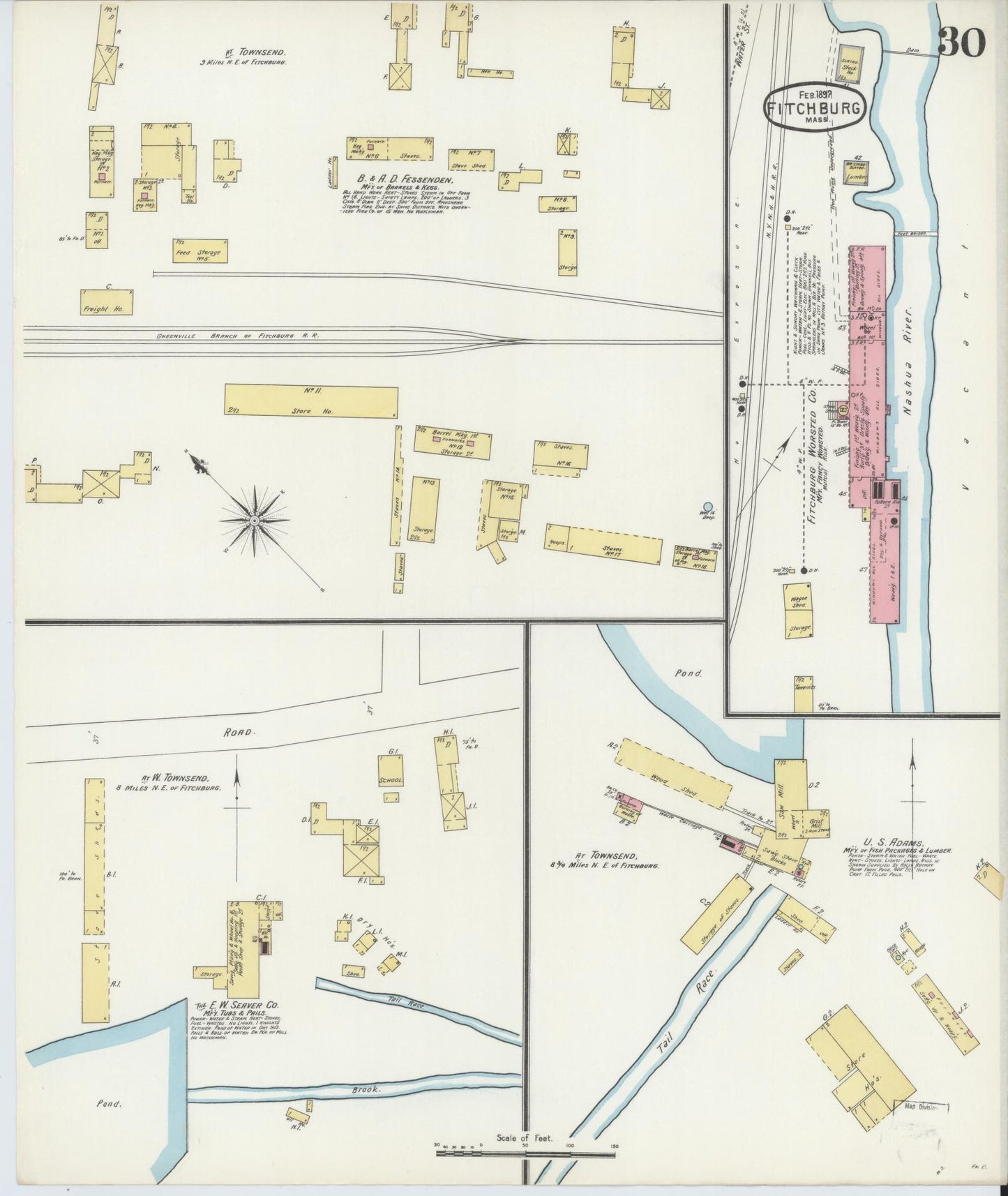 Sanborn Fire Insurance Map from Fitchburg, Worcester County, Massachusetts (1897), Sheet #0030 - Historic Sanborn Fire Insurance Map Print, vintage old map wall art, antique decor, genealogy gift, Massachusetts Massachusetts map