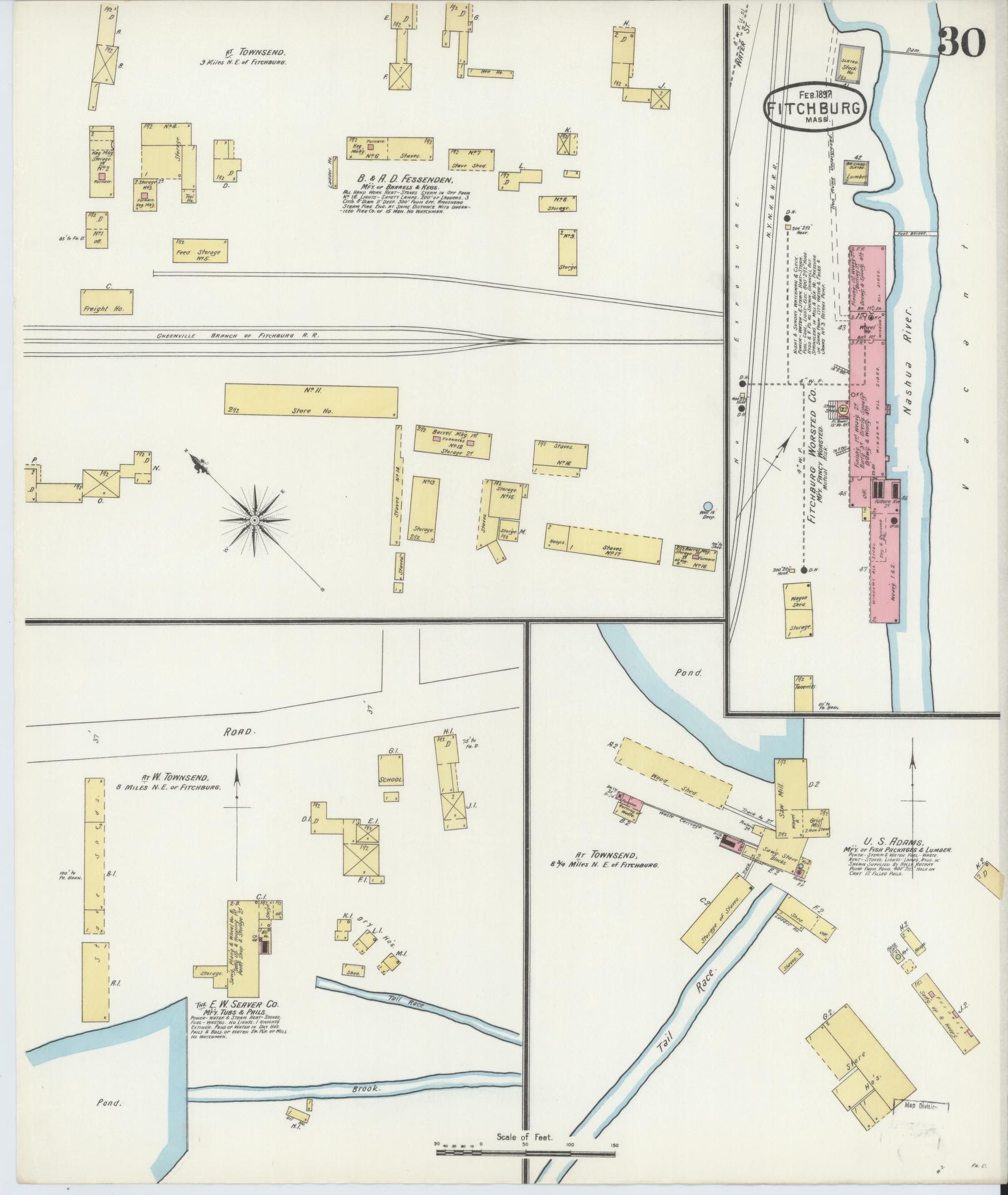 Sanborn Fire Insurance Map from Fitchburg, Worcester County, Massachusetts (1897), Sheet #0030 - Historic Sanborn Fire Insurance Map Print, vintage old map wall art, antique decor, genealogy gift, Massachusetts Massachusetts map