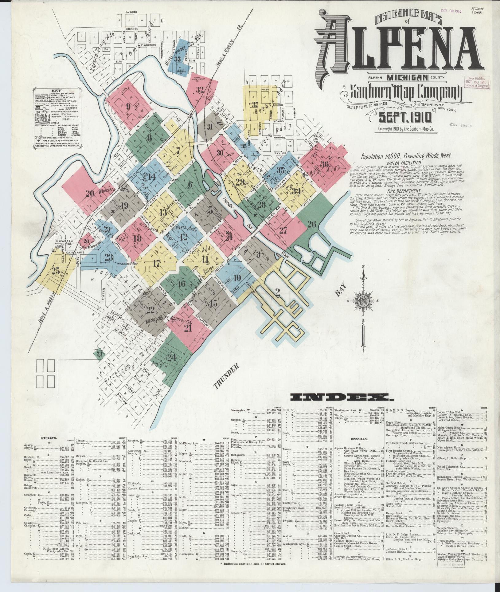 Sanborn Fire Insurance Map from Alpena, Alpena County, Michigan (1910), Sheet #0001 - Complete Map Set gallery image, historic Sanborn map, vintage wall art, Michigan Michigan
