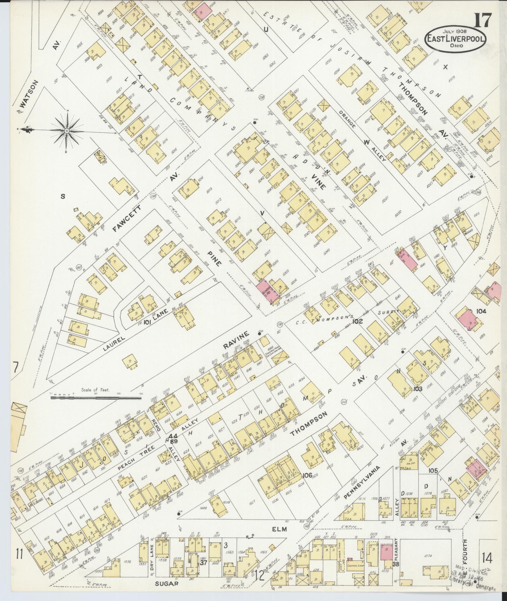 Sanborn Fire Insurance Map from East Liverpool, Columbiana County, Ohio (1908), Sheet #0017 - Historic Sanborn Fire Insurance Map Print, vintage old map wall art, antique decor, genealogy gift, Ohio Ohio map