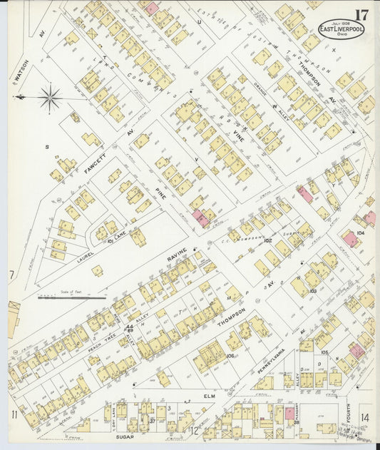 Sanborn Fire Insurance Map from East Liverpool, Columbiana County, Ohio (1908), Sheet #0017 - Historic Sanborn Fire Insurance Map Print, vintage old map wall art, antique decor, genealogy gift, Ohio Ohio map