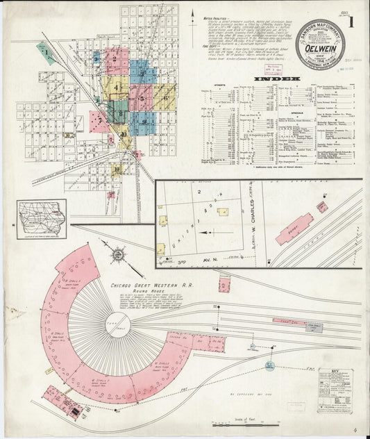 Sanborn Fire Insurance Map from Oelwein, Fayette County, Iowa (1914), Sheet #0001 - Historic Sanborn Fire Insurance Map Print, vintage old map wall art