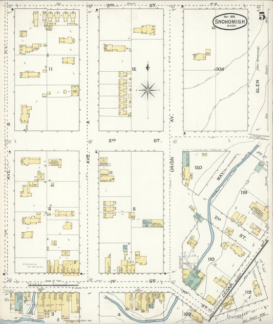 Sanborn Fire Insurance Map from Snohomish, Snohomish County, Washington (1892), Sheet #0005 - Historic Sanborn Fire Insurance Map Print, vintage old map wall art, antique decor, genealogy gift, Washington Washington map