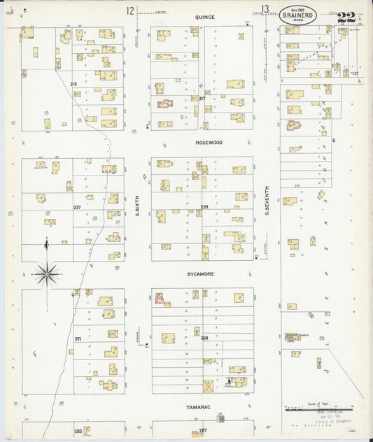 Sanborn Fire Insurance Map from Brainerd, Crow Wing County, Minnesota (1907), Sheet #0022 - Historic Sanborn Fire Insurance Map Print, vintage old map wall art, antique decor, genealogy gift, Minnesota Minnesota map