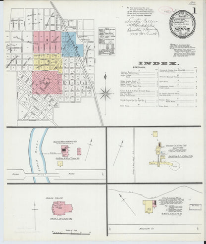 Sanborn Fire Insurance Map from Trenton, Grundy County, Missouri (1891), Sheet #0001 - Historic Sanborn Fire Insurance Map Print, vintage old map wall art, antique decor, genealogy gift, Missouri Missouri map
