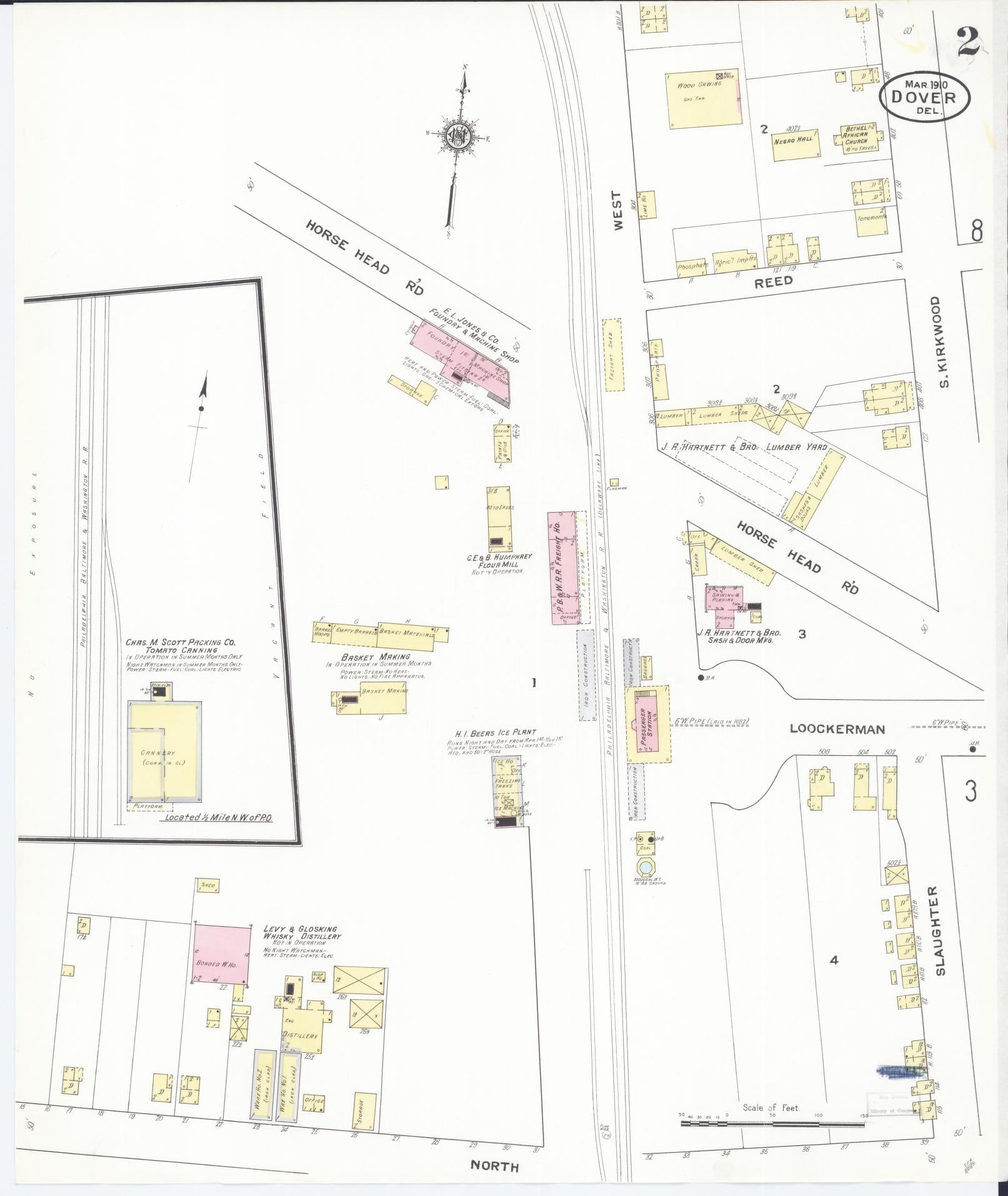 Sanborn Fire Insurance Map from Dover, Kent County, Delaware (1910), Sheet #0002 - Historic Sanborn Fire Insurance Map Print, vintage old map wall art, antique decor, genealogy gift, Delaware Delaware map