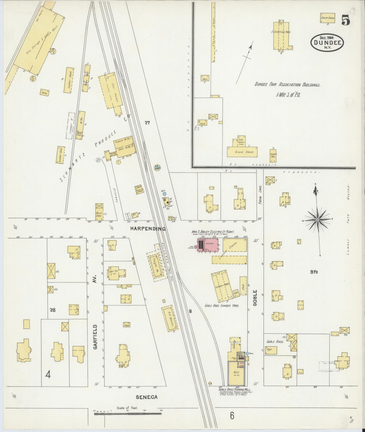 Sanborn Fire Insurance Map from Dundee, Yates County, New York (1904), Sheet #0005 - Historic Sanborn Fire Insurance Map Print, vintage old map wall art, antique decor, genealogy gift, New York New York map