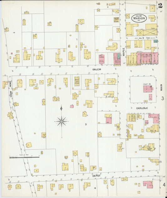 Sanborn Fire Insurance Map from Marion, Crittenden County, Kentucky (1901), Sheet #0002 - Historic Sanborn Fire Insurance Map Print, vintage old map wall art, antique decor, genealogy gift, Kentucky Kentucky map