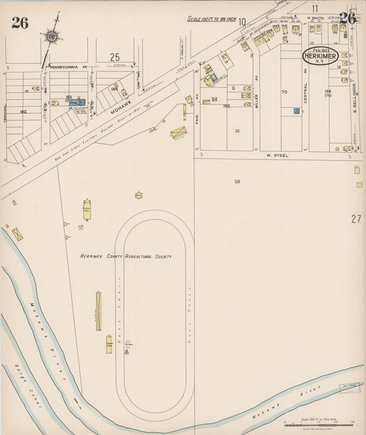 Sanborn Fire Insurance Map from Herkimer, Herkimer County, New York (1923), Sheet #0026 - Historic Sanborn Fire Insurance Map Print, vintage old map wall art, antique decor, genealogy gift, New York New York map
