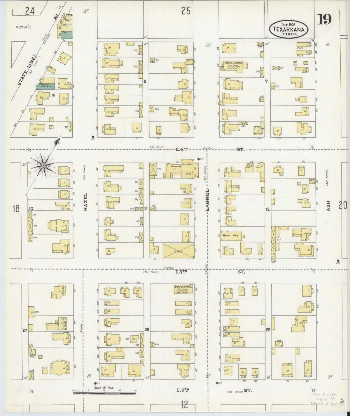 Sanborn Fire Insurance Map from Texarkana, Bowie County, Texas (1905), Sheet #0019 - Historic Sanborn Fire Insurance Map Print, vintage old map wall art, antique decor, genealogy gift, Texas Texas map