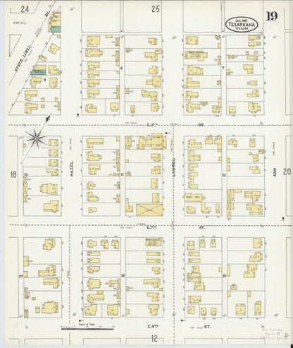 Sanborn Fire Insurance Map from Texarkana, Bowie County, Texas (1905), Sheet #0019 - Historic Sanborn Fire Insurance Map Print, vintage old map wall art, antique decor, genealogy gift, Texas Texas map