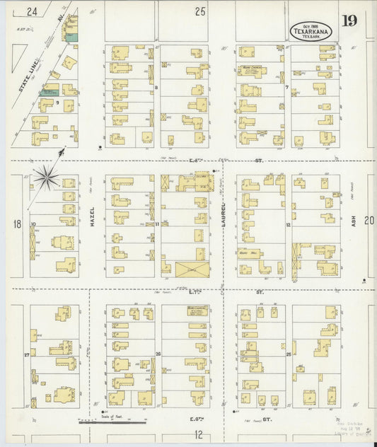Sanborn Fire Insurance Map from Texarkana, Bowie County, Texas (1905), Sheet #0019 - Historic Sanborn Fire Insurance Map Print, vintage old map wall art, antique decor, genealogy gift, Texas Texas map