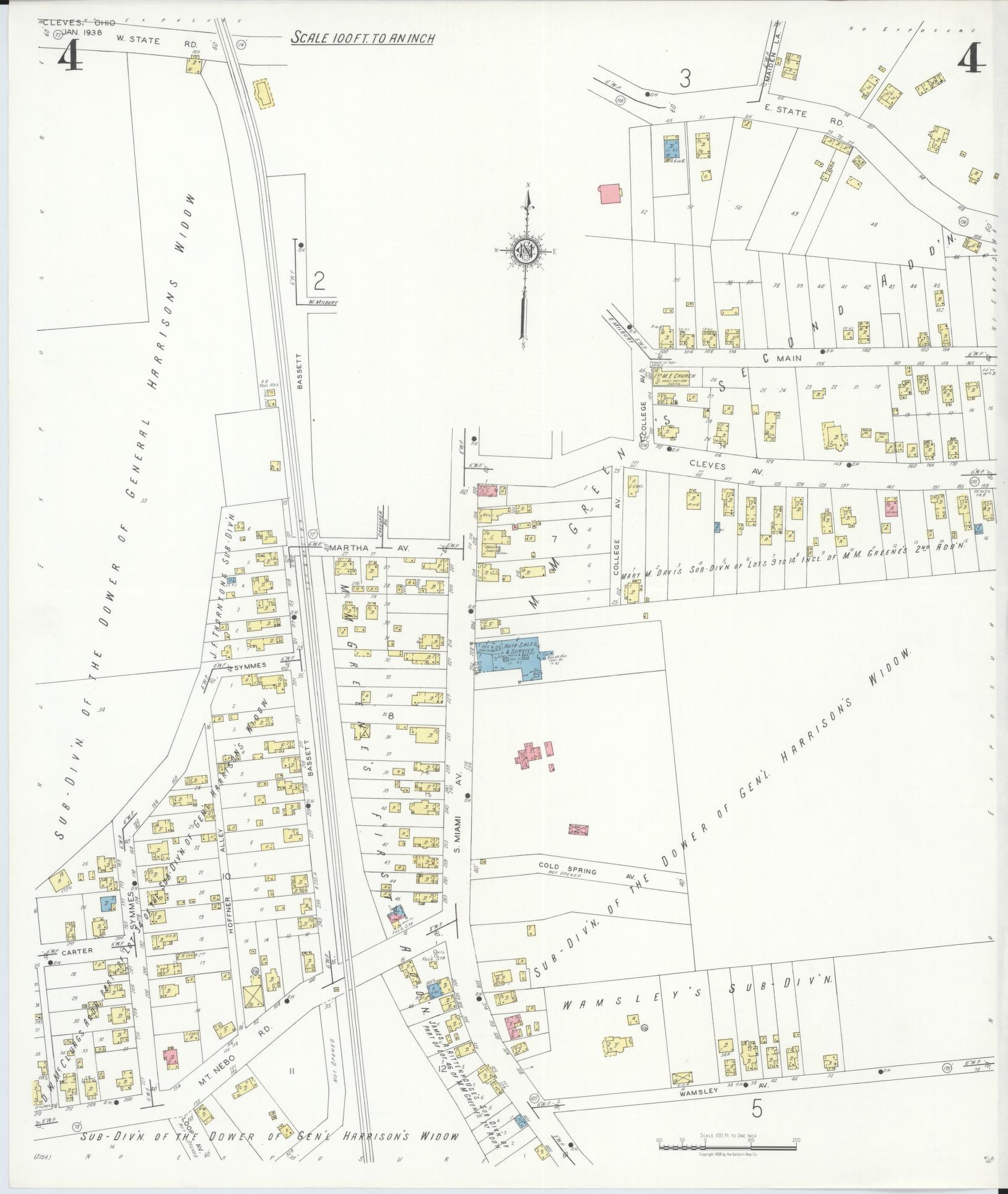 Sanborn Fire Insurance Map from Cleves, Hamilton County, Ohio (1938), Sheet #0004 - Complete Map Set gallery image, historic Sanborn map, vintage wall art, Ohio Ohio