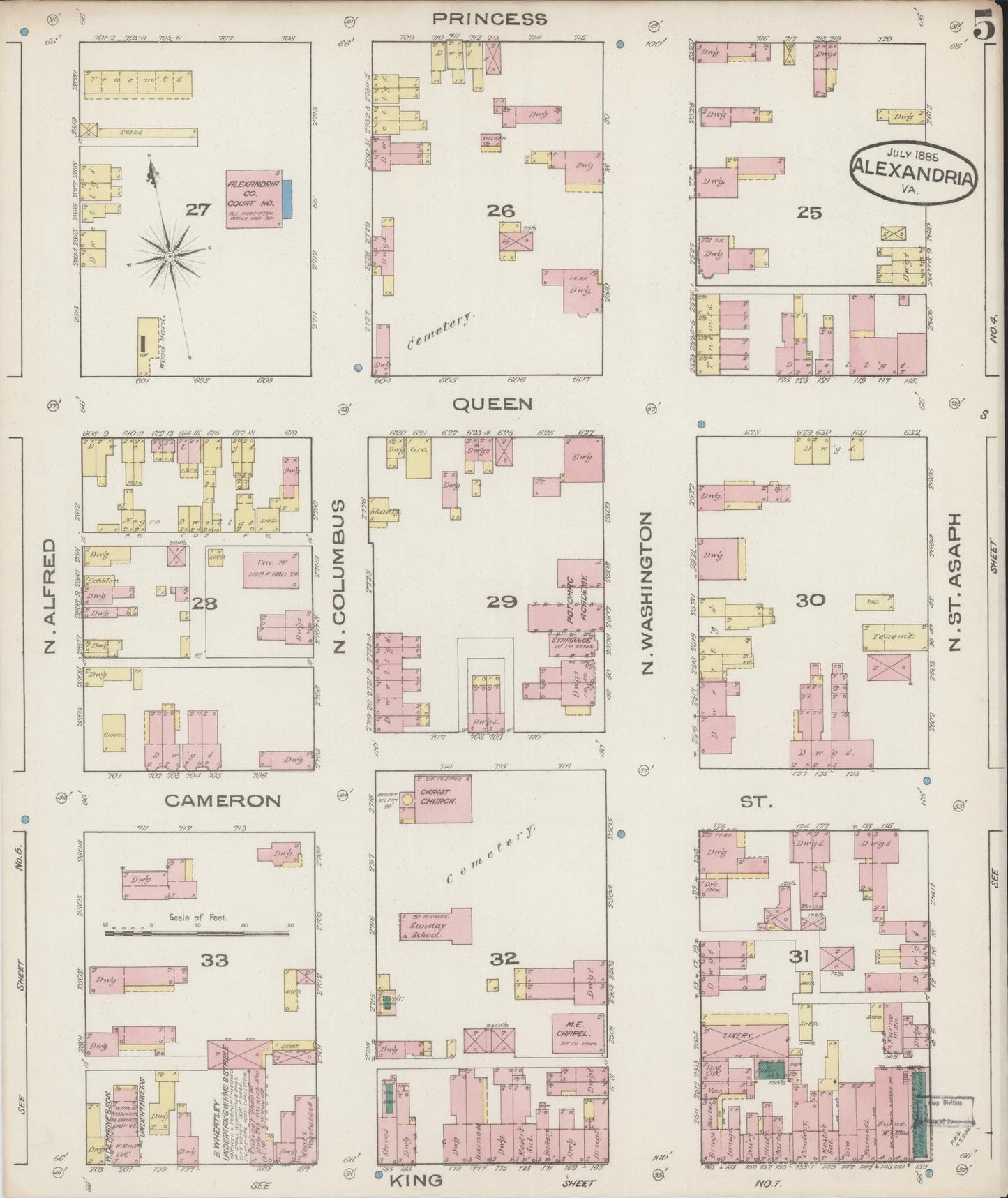 Sanborn Fire Insurance Map from Alexandria, Independent Cities, Virginia (1885), Sheet #0005 - Complete Map Set gallery image, historic Sanborn map, vintage wall art, Virginia Virginia