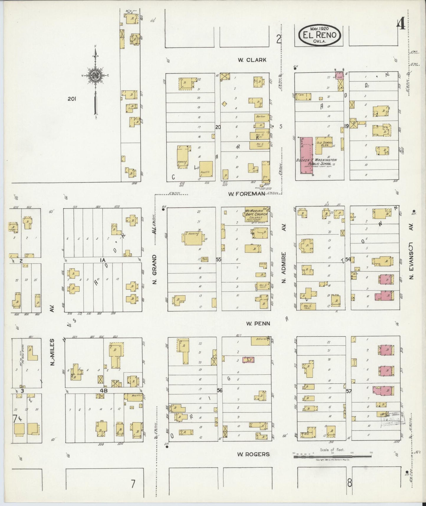 Sanborn Fire Insurance Map from El Reno, Canadian County, Oklahoma (1920), Sheet #0004 - Complete Map Set gallery image, historic Sanborn map, vintage wall art, Oklahoma Oklahoma