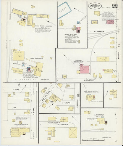 Sanborn Fire Insurance Map from Salisbury, Rowan County, North Carolina (1907), Sheet #0022 - Complete Map Set gallery image, historic Sanborn map, vintage wall art, North Carolina North Carolina