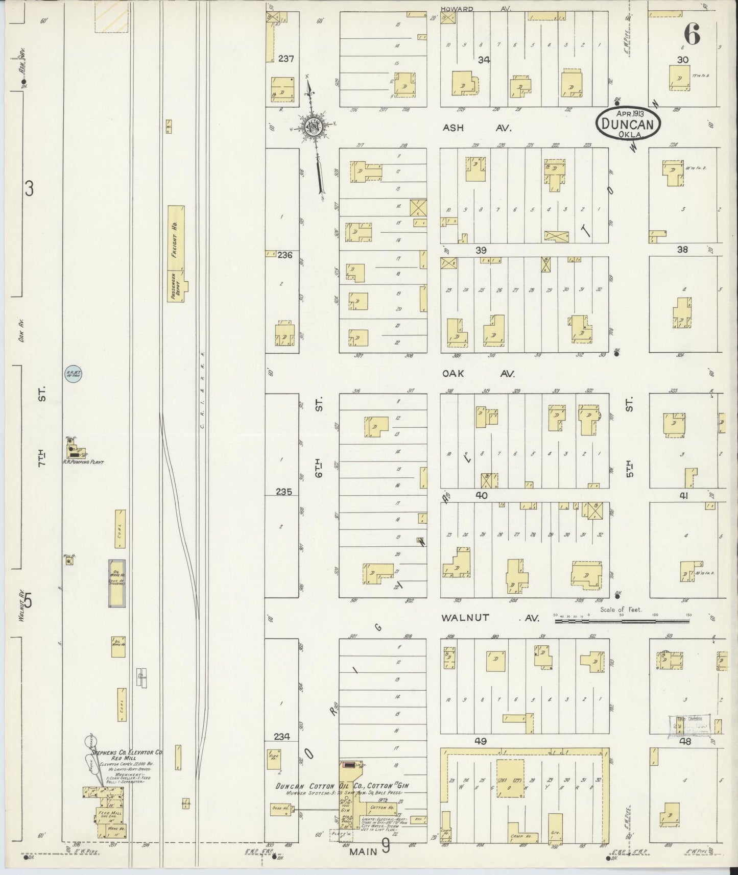 Sanborn Fire Insurance Map from Duncan, Stephens County, Oklahoma (1914), Sheet #0006 - Complete Map Set gallery image, historic Sanborn map, vintage wall art, Oklahoma Oklahoma