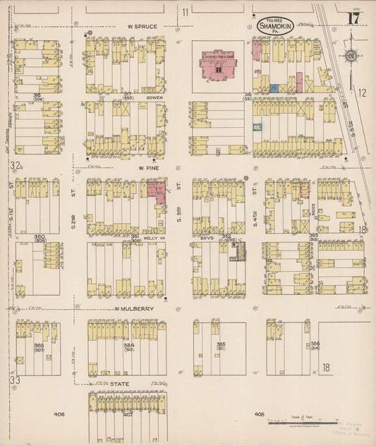 Sanborn Fire Insurance Map from Shamokin, Northumberland County, Pennsylvania (1922), Sheet #0017 - Historic Sanborn Fire Insurance Map Print, vintage old map wall art, antique decor, genealogy gift, Pennsylvania Pennsylvania map
